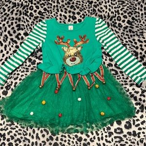 Girls size 4T Christmas dress with balls bells and sequins